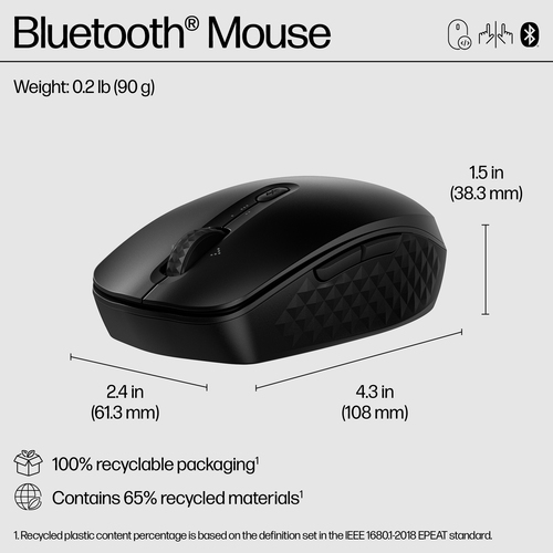 HP 425 Maus - Bluetooth - Oberflächenverfolgung - 7 Taste(n) - 6 Programmable Button(s) - Schwarz - Kabellos - 10 m - 4000
