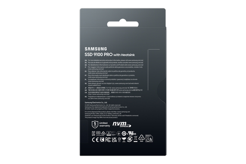 Samsung 9100 PRO Heatsink PCIe® 5.0 NVMe™ M.2 SSD - 1 TB. SSD capacity: 1 TB, SSD form factor: M.2, Read speed: 14700 MB/s