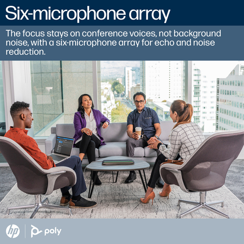 Poly Sync 60 Wired/Wireless Bluetooth Speakerphone - Microsoft Teams - Silver - 6 x Bi-directional Microphone(s) - 50 mm S