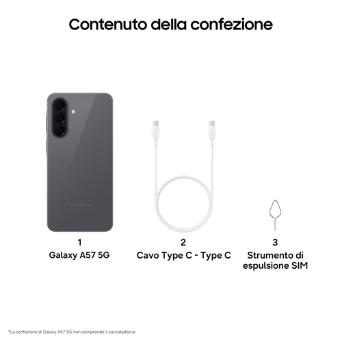 Samsung Galaxy A57 5G . Dimensioni diagonale schermo: 17 cm (6.7"), Risoluzione del display: 1080 x 2340 Pixel. Famiglia p