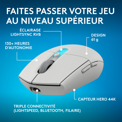 Souris de jeu Logitech G G305 X SUPERLIGHT - Bluetooth/Radio Fréquence - USB Type A, USB Type C - 6 Bouton(s) - 6 Boutons 