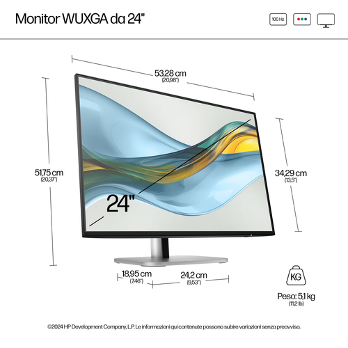 HP Series 5 Monitor serie 5 Pro 24'' WUXGA - 524pn. Dimensioni diagonale schermo: 61 cm (24""), Risoluzione del display: 1