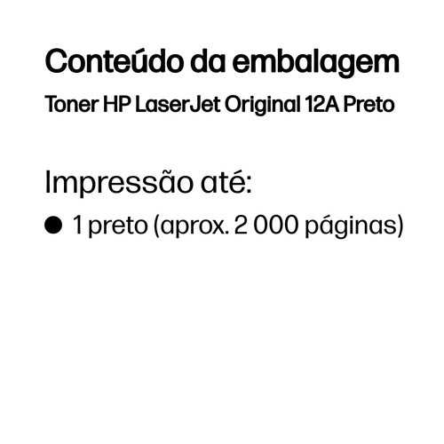HP 12A (Q2612A) Original Padrão Yield Laser Cartucho de toner - Embalagem Individual - Preto - 1 Cada - Laser - Padrão Yie