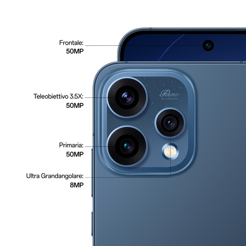 OPPO Reno15 5G AI Smartphone, Tripla fotocamera 50+50+8MP, Selfie 50MP, Display 6.59” 120HZ AMOLED FHD+, 6500mAh, RAM 8GB(