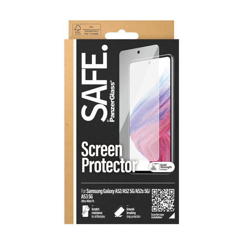PanzerGlass SAFE. by ® Screen Protector Samsung Galaxy A52 | A52 5G | A52s 5G | A53 5G | Ultra-Wide Fit. Brand compatibili