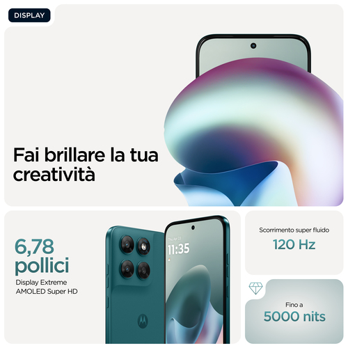 Motorola moto g77 . Dimensioni diagonale schermo: 17,3 cm (6.8"), Risoluzione del display: 1272 x 2772 Pixel. Frequenza de