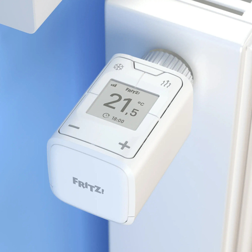 FRITZ! Smart Thermo 302. Produktfarbe: Weiß, Steuerung: Tasten, Betriebstemperatur: 0 - 50 °C. Akku-/Batterietyp: AA, Akku