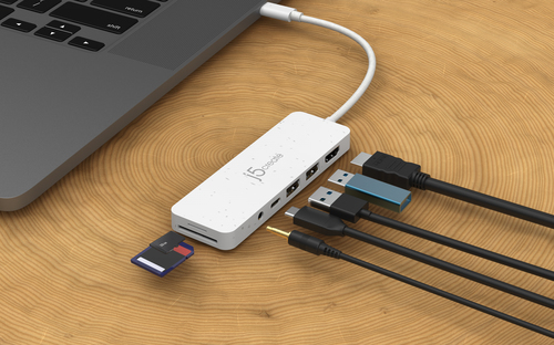 j5create USB-Typ C Docking Station - Speicherkartenleser - SD, microSD - Weiß - USB Typ-A - USB Typ C - HDMI - Kabelgebund