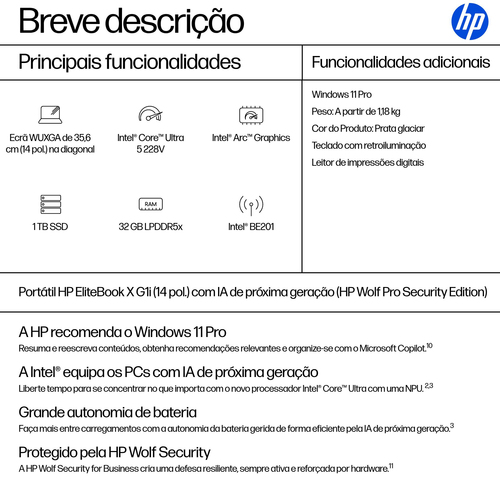HP EliteBook X G1i 35,6 cm (14") Notebook - 5G - WUXGA - 60 Hz - Intel Core Ultra 5 228V - 32 GB - 1 TB SSD - Intel Chip -