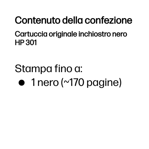 Cartuccia inchiostro Originale HP 301 Ad inchiostro - Nero - 1 - Ad inchiostro - 1 Confezione