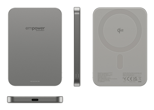 PanzerGlass empower Power Bank - Titanium - For iPhone, Qi-enabled Device - 1 x Type-C 20W - 5000 mAh - 20 W - USB Type-C 