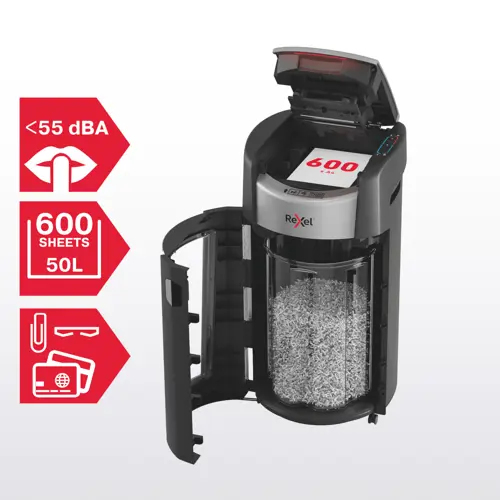 Rexel ShredMax AutoFeed+ 600M Micro Cut Paper Shredder. Shredding type: Micro-cut shredding, Working width: 22.5 cm, Shred