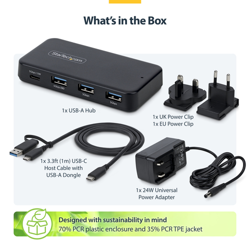 StarTech.com USB Hub - USB 3.2 (Gen 1) Type C - 640 MB/s - Flash Drive - Desktop - Black - UASP Support - 5 Total USB Port(s)