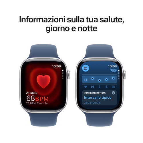 Apple Watch Series 10 Serie 10 GPS 46mm Cassa in Alluminio Color Argento con Denim Sport Band - M/L. Tecnologia display: O