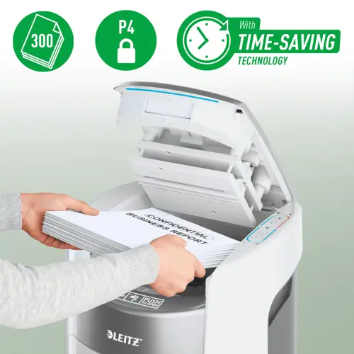 Leitz IQ OptiMax Autofeed Office 300 P4 Cross Cut Paper Shredder. Shredding type: Cross shredding, Working width: 22.5 cm,