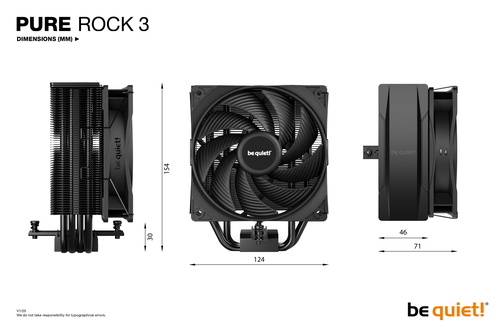 be quiet! Pure Rock 3 Kühllüfter - 4 x Heat Pipe(s) - 101,20m³/h Maximum Airflow - 2000 U/Min - Compatible Intel Socket: S