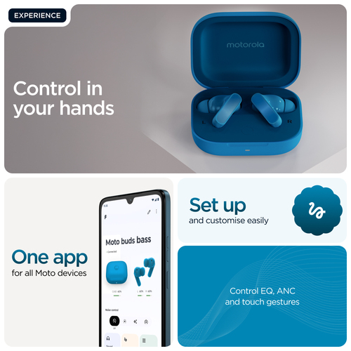 Motorola Mobility moto buds bass True Wireless Earbud Stereo Earset - Pantone Blue Jewel - Binaural - In-ear - Noise Cance