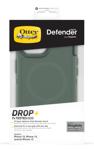 OtterBox Defender Case for Apple iPhone 14, iPhone 13, iPhone 15 Smartphone - Forest Ranger (Green) - Wireless Charging Co