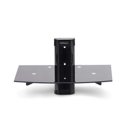 StarTech.com Floating Wall-Mounted AV Shelf, Adjustable Height Shelf For Under TV A/V Equipment, Black Tempered Glass Shel