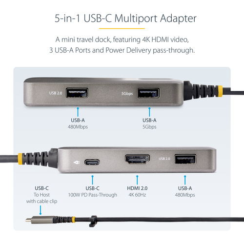 StarTech.com USB Type C Docking Station for Tablet, Monitor, Notebook - 100 W - Space Gray - Portable - 1 Displays Support