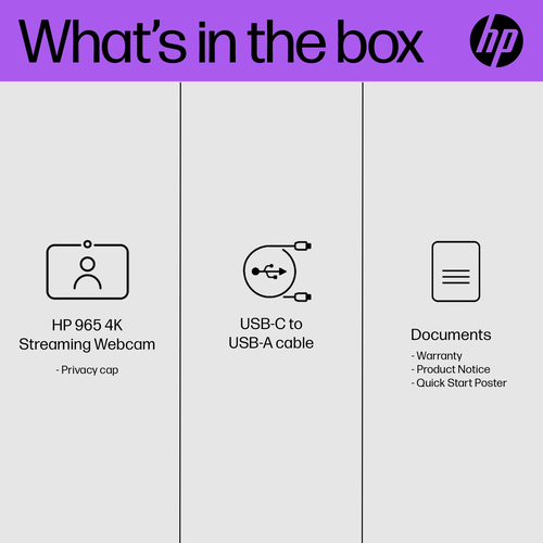 HP 325 FHD Webcam. Megapixel (approx.): 5 MP, Maximum video resolution: 1920 x 1080 pixels, Camera HD type: Full HD. Inter
