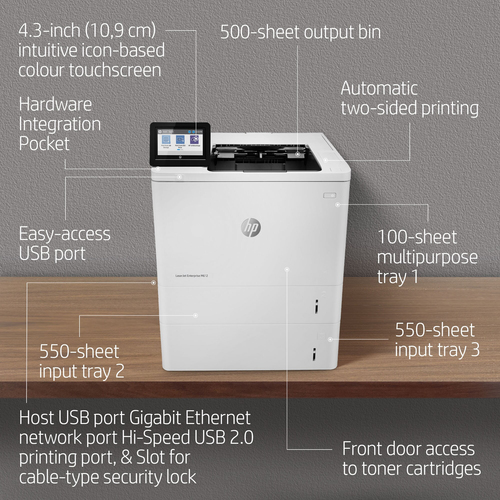 Imprimante laser Bureau HP LaserJet Enterprise M612dn - Monochrome - Impression 71 ppm Mono - 1200 x 1200 dpi - Recto/Vers