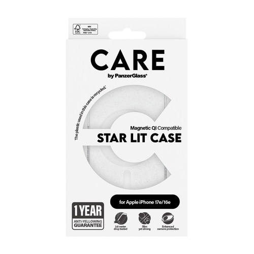 PanzerGlass CARE™ by ® Star Lit Case w. White Qi Compatible iPhone 17e | 16e. Case type: Cover, Brand compatibility: Apple