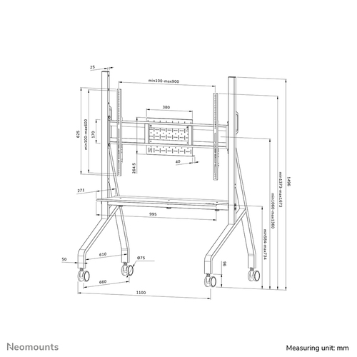 Alzata per monitor Regolabile in altezza Neomounts MOVE - 139,7 cm (55") a 218,4 cm (86") Supporto schermo - 76 kg Capacit