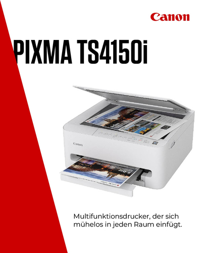 Canon PIXMA TS4150i. Drucktechnologie: Tintenstrahl, Drucken: Farbdruck, Maximale Auflösung: 1200 x 1200 DPI. Kopieren: Fa