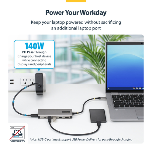 StarTech.com Adaptateur Multiport USB-C vers HDMI avec Recharge PD 140W, 4K 60Hz, Hub USB 5 Ports à 5 Gbps, GbE, Mini Dock