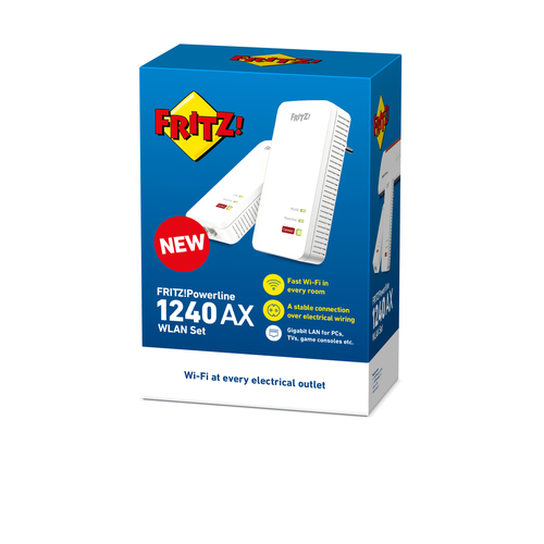 Powerline 1240 AX WLAN Set. Maximum data transfer rate: 1200 Mbit/s, Networking standards: IEEE 802.11ac, Power plug: Type