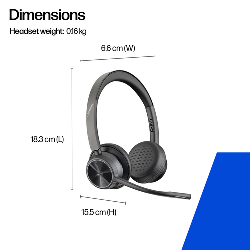 Poly Voyager 4300 UC 4320-M Kabel/Kabellos Kopfbügel, Auf den Ohren Stereo Headset - Schwarz - Google Assistant, Siri - Bi
