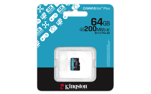 Kingston Canvas Go! Plus 64 GB microSDXC - 1 Pack - 200 MB/s Leitura - Ciclo de vida Garantia