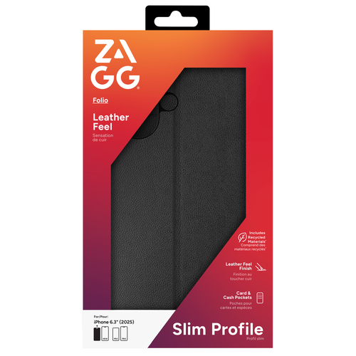 ZAGG Folio. Etui-Typ: Folio, Markenkompatibilität: Apple, Kompatibilität: iPhone 17, Maximale Bildschirmgröße: 16 cm (6.3"