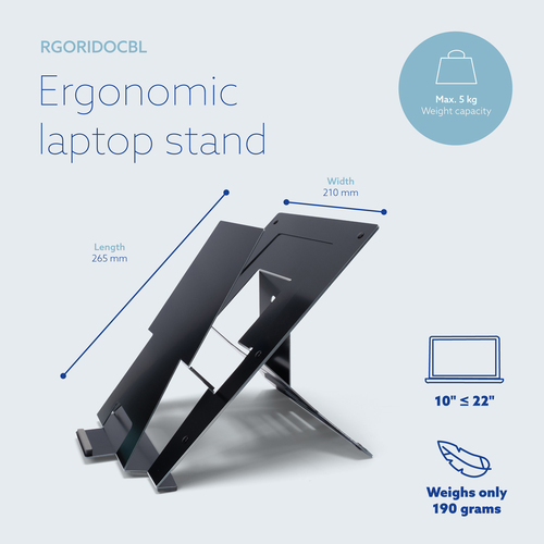 R-Go Altura ajustável Sustentação do Notebook - 25,4 cm (10") para 55,9 cm (22") Suporte de ecrã - 5 kg Capacidade de carg