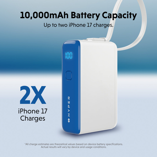 Hyperjuice Flex HJ5401OGGL Power Bank - Snorkel Blue - For Smartphone, Tablet PC, Notebook, USB Type A Device, USB Type C 