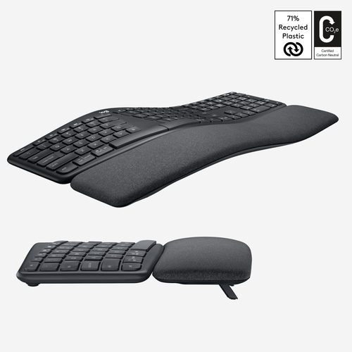 Logitech ERGO K860 Keyboard - Wireless Connectivity - English (US) - Graphite - Bluetooth - 10 m - 2.40 GHz - Windows, Mac