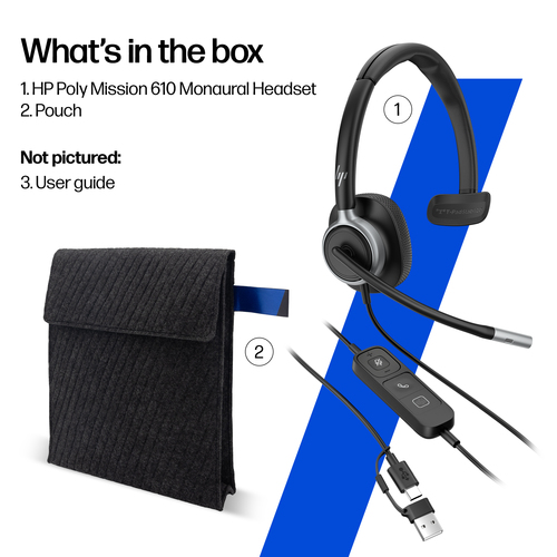 Poly Mission 600 625 Com fios Headset, Na orelha Estéreo Fone de ouvido - Preto - Microsoft Teams Certification - Binaural