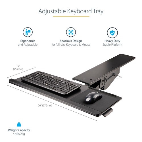 StarTech.com Tastatur-/Mausfach - 144,8 mm Höhe x 711,2 mm Breite - Schwarz - Stahl