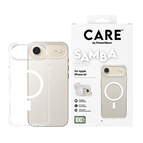 PanzerGlass CARE? by ® Samba Case Transparent w. White MagSafe iPhone Air. Case type: Cover, Brand compatibility: Apple, C