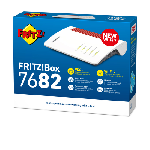 FRITZ! FRITZ!Box 7682 Wi-Fi 7 IEEE 802.11be VDSL, Ethernet Drahtlos Router - Dualband - 2,40 GHz ISM-Band - 5 GHz UNII-Ban