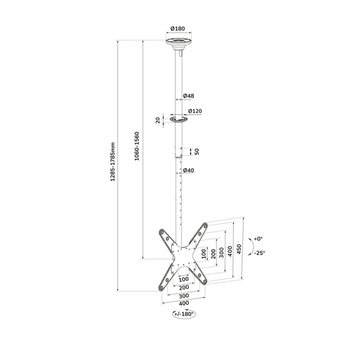 Neomounts Neomounts Pro FPMA-C340BLACK Montagem no teto para Visualização em ecrã plano - Preto - 1 Ecrã(s) suportado(s) -