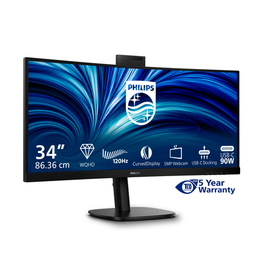 Philips 34B2U3600CH 34 Zoll Klasse Webcam UWQHD Gekrümmter Bildschirm LED-Monitor - 21:9 Format - Schwarz - 86,4 cm (34 Zo