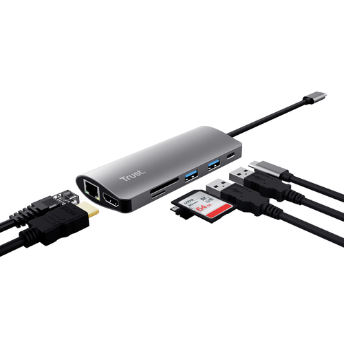 Trust Dalyx USB-Typ C Docking Station für Monitor, Tablet, Notebook - 100 W - 2 x USB-Anschlüsse - USB Typ C - Netzwerk (R