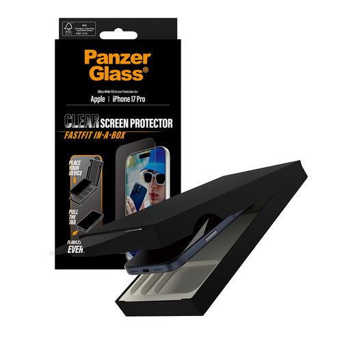 PanzerGlass ® Screen Protector iPhone 17 Pro | Ultra-Wide Fit w. FASTFIT IN-A-BOX. Brand compatibility: Apple, Compatibili