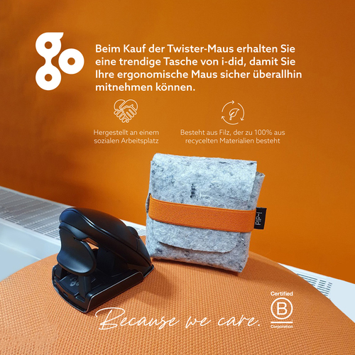R-Go Tools Ergonomische Maus R-Go Twister mit Pausensoftware, beidhändige Maus, faltbar, Bluetooth und kabelgebunden. Form