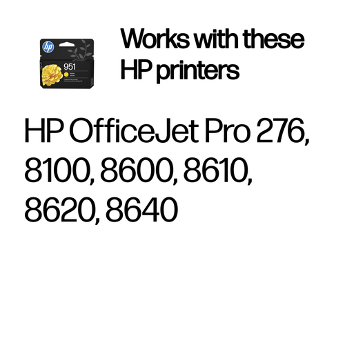 HP Tinteiro original 951 Amarelo. Tipo de cor de tinta: Tinta à base de pigmentos, Tipo de cartucho: Rendimento padrão, Ti