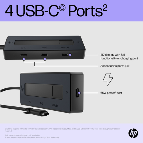 HP USB-Typ C Docking Station für Notebook - Tragbar - 4K - 3840 x 2160 - 4 x USB-Anschlüsse - 4 x USB Typ-C-Anschlüsse - U