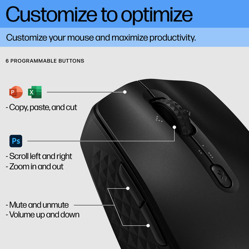 HP 425 Maus - Bluetooth - Oberflächenverfolgung - 7 Taste(n) - 6 Programmable Button(s) - Schwarz - Kabellos - 10 m - 4000