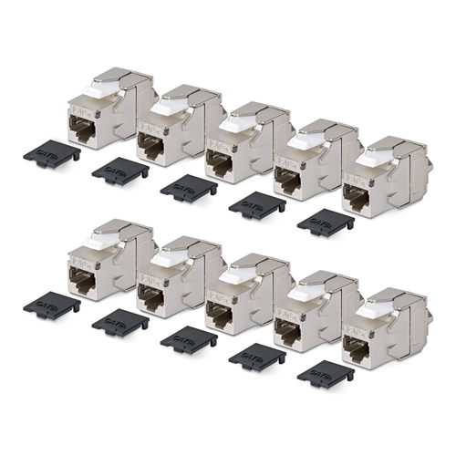 StarTech.com Jack Keystone Cat6a Blindé, Lot de 10 Prises Ethernet RJ45 Keystone, Prise Murale STP Cat6a, 180 Degrés Sans 
